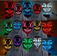 3 Modes LED Mask Neon Stitches Costume Halloween Purge Cosplay Light Up Wire 