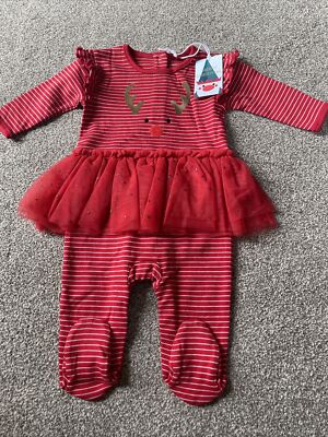 Next Baby Girls Reindeer Tutu Sleepsuit Romper 0-3 Months