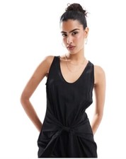 ASOS Curve Women Black Sleeveless Tie Front Maxi Dress Plus Sz 16 Viscose Nylon