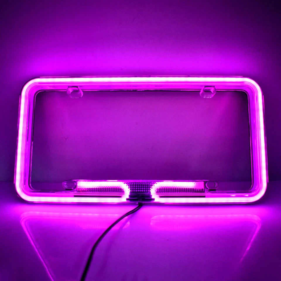 Universal Purple Car Pickup Neon License Plate Frame Front Rear Tag Cover 12V - Image 3 of 4