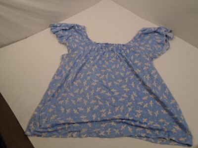 Loft Linen  Off the Shoulder knit Top blue Bee print Boho Women s Sz XL Summer