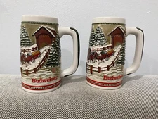 Vintage Cermarte Anheuser Busch Pair of LE Snowy Winter's Eve Beer Steins