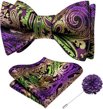 Self Tie Bow Ties for Men Silk Paisley Bowtie Lapel Pin Set