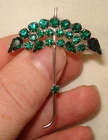 Vintage B David Silver Tone Green Rhinestone Umbrella Costume Jewelry Brooch Pin