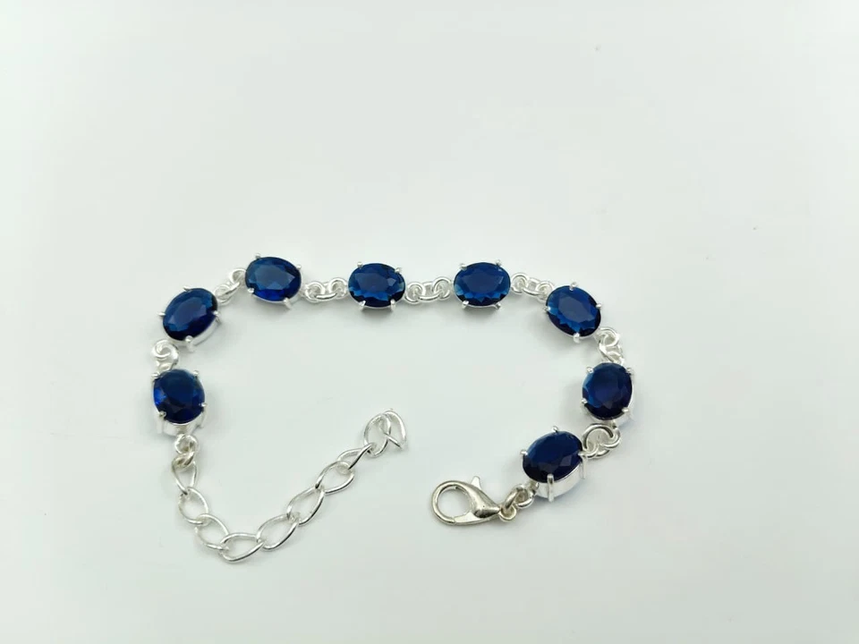 Pulsera de zafiro azul enchapada en plata de ley hecha a mano joyas regalo Foto 4 de 4