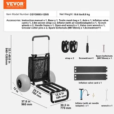 Beach Dolly with Big Wheels for Sand 29.9"X15.4" Cargo Deck W/ 12" Balloon Wheel