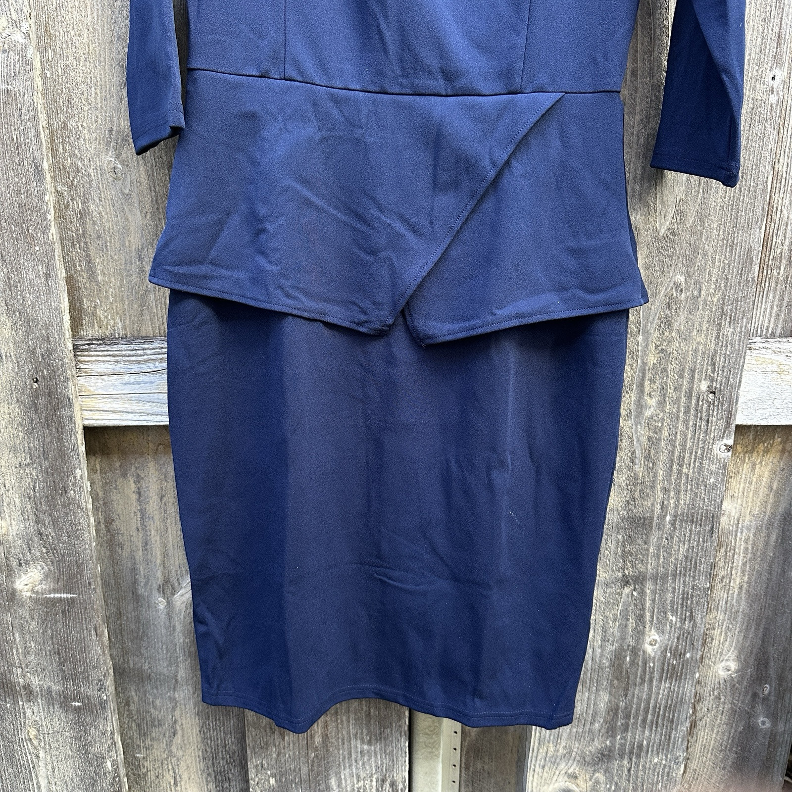 Misuol Dress Womens Large Navy Blue Office Career Work Minimalist Peplum Sheath