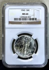 1943 - Walking Liberty Half Dollar NGC MS64-Lightly Toned-STUNNING!