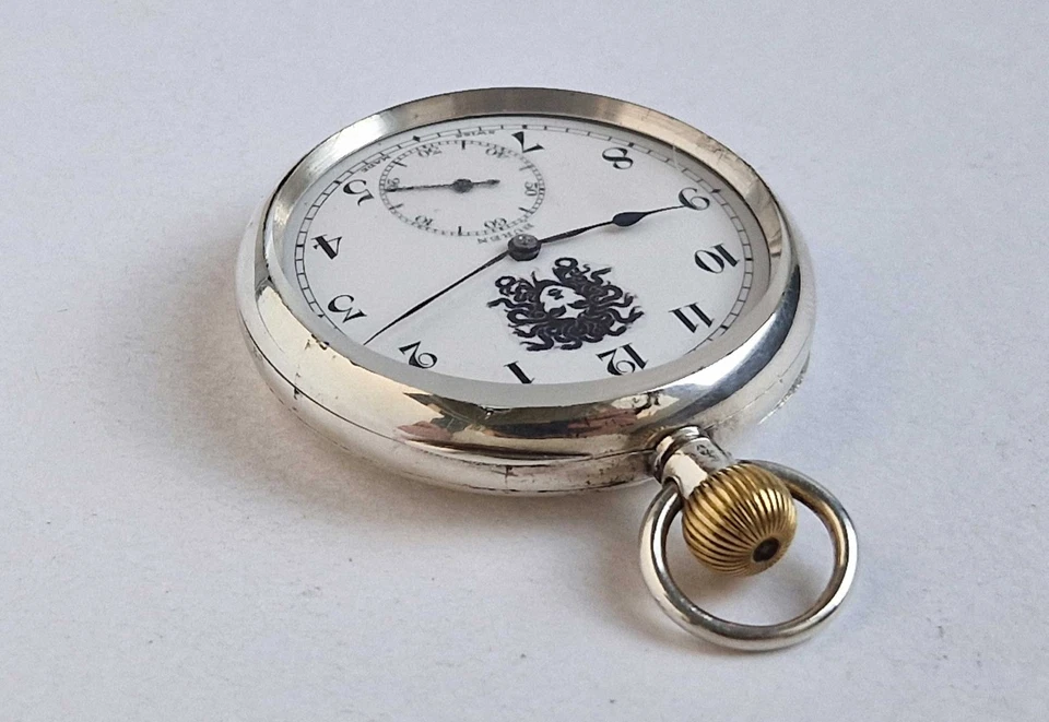 美杜莎古董 Buren 纯银怀表瑞士黑色银色 — 第 4/4 张图片