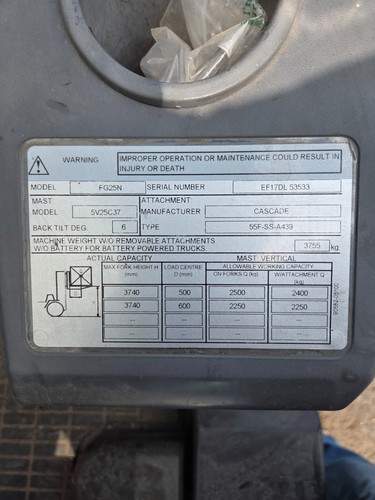 2012 Forklift/Fork Lift/Fork Lift Truck/Forktruck/Fork Truck Mitsubishi 2.5T LPG - Picture 10 of 12