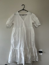 Universal Thread White Midi Sundress L V-Neck Puff Sleeve Button Layered