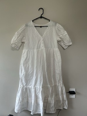 Universal Thread White Midi Sundress L V-Neck Puff Sleeve Button Layered