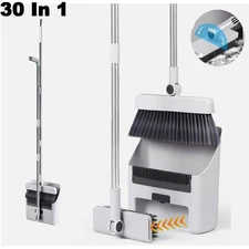 Combo 3-in-1 Broom And Dustpan Set - Lightweight Upright For Home Floor Sweeper