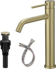 Brushed Gold Vessel Sink Faucet, Single Hole Single Handle Mixer Tap with Pop...