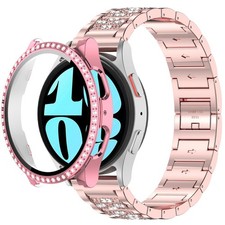 Bling Metal Watch Band with Rhinestone Case Compatible for Samsung Galaxy Wat...