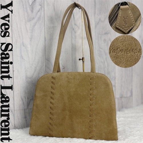 Yves Saint Laurent YSL Logo Tote Bag Beige Luxury Fashion / Suede Leather Tote