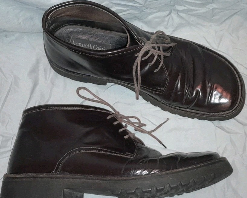 Vtg 90s Lug Square KENNETH COLE ITALY Leather Ankle Chunk  display picture 3