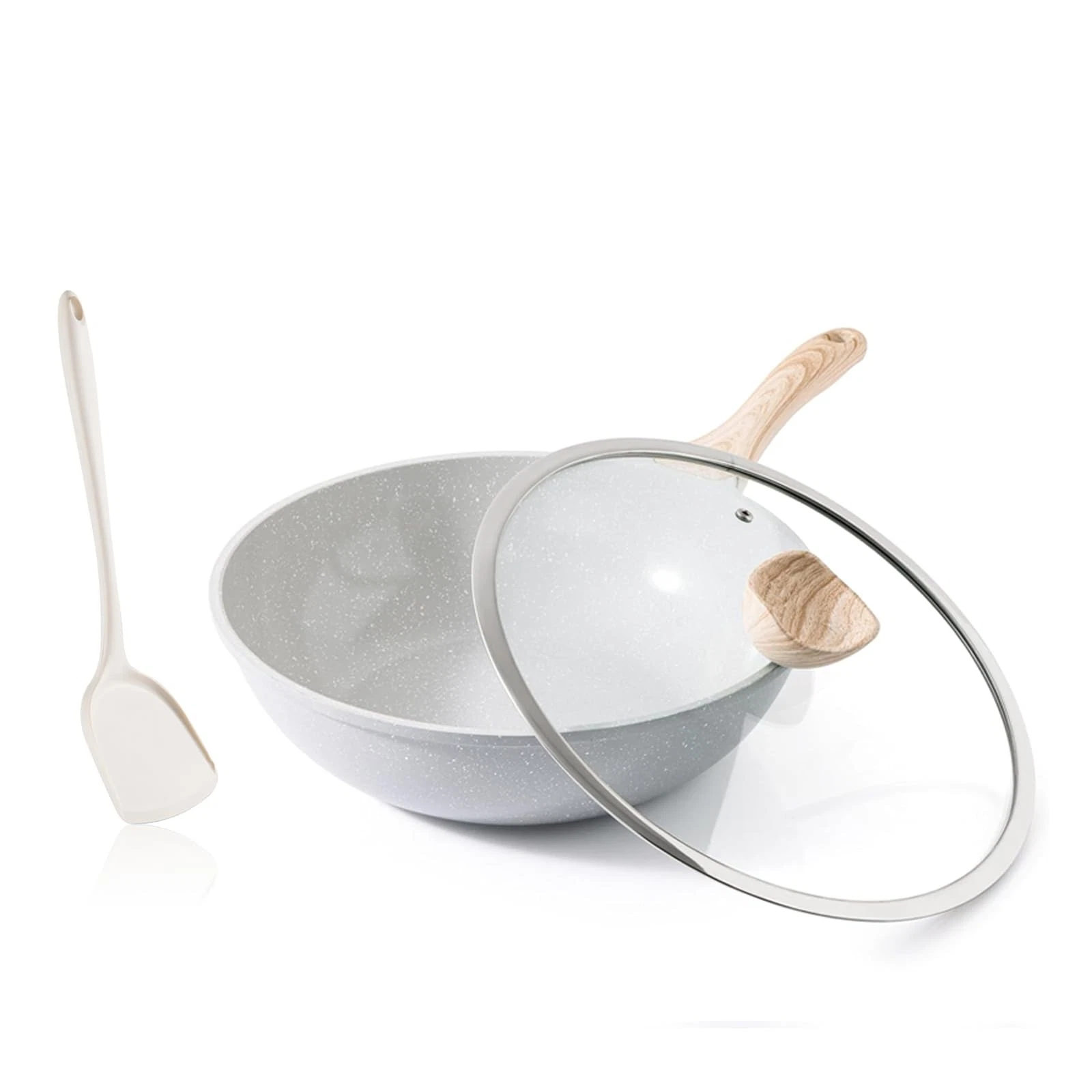 Ceramic wok 30 cm, induction wok with lid, non-stick coating, suitable for...