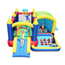 7-in-1 Inflatable Bounce House, Bouncy House With Ball Pit For Kids Indoor And O