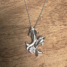 Sterling Silver Mother  Baby Dolphins Rhinestone Charm 18  Chain Necklace
