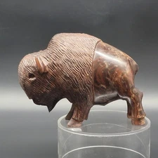 Hand Carved Ironwood American Buffalo/Bison Figurine Wood Sculpture 4.75" Tall