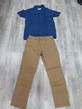 Men's Old Navy Bundle Small Blue Short Sleeve Shirt Brown Pants