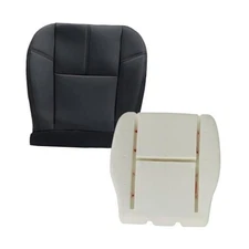 Leather Driver Side Bottom Seat Cover and Foam Cushion Compatible with Black