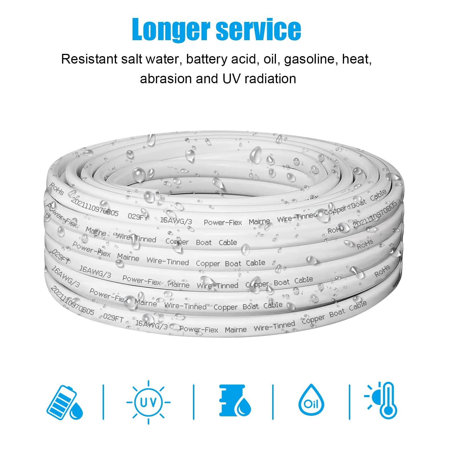 18 Gauge Triplex Marine Wire Tinned Copper Boat Cable, 50ft 18 AWG Standard U...