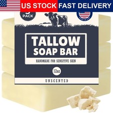 Grass Fed Beef Tallow Soap Bar 3 Pack Unscented Dry Itchy Sensitive Skin Eczema