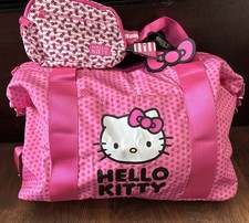 3pc Bioworld Sanrio Hello Kitty Pink Duffle Travel Tote, Hip Bag And Luggage Tag
