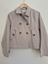 ​ONLY Womens Cropped Trench Coat Jacket Beige Short Boxy Utility Mac Size XS 6 8