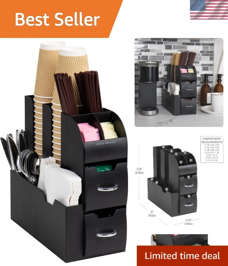 Coffee Station Organizer Condiment Station Countertop Kitchen Storage Black