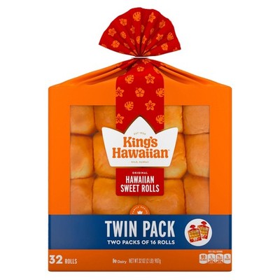 King's Hawaiian Bread Sweet Rolls, Twin Pack, 32 Rolls Total