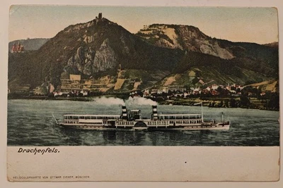 Drachenfels c1905 Königswinter Rhein Dampfer Steamer Ship Germany Postcard - Bild 1 von 2