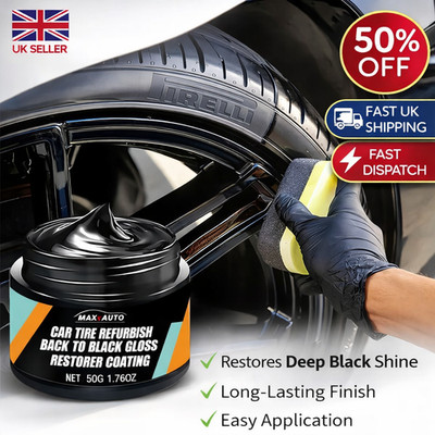 Autoreifen Restaurator Wachs Back to Black Glanz Glanz Kunststoff Verkleidung Politur 50g UK