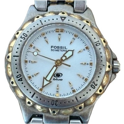 Vtg Fossil 3109 Women Watch Silver Gold Stainless Steel White New Battery Quartz