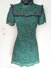 Sandro Paris Green Lace Mini Dress Keyhole Back Fitted