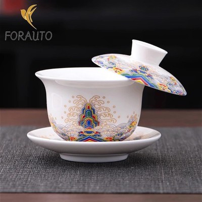 Jade Porcelain Gaiwan Teacup 160ml 5.5oz Large Size Patterned Kungfu Tea Set