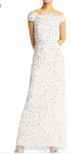 Adrianna Papell Ivory Gown Beaded Off Shoulder Wedding Oscar Gala Train Sz 6
