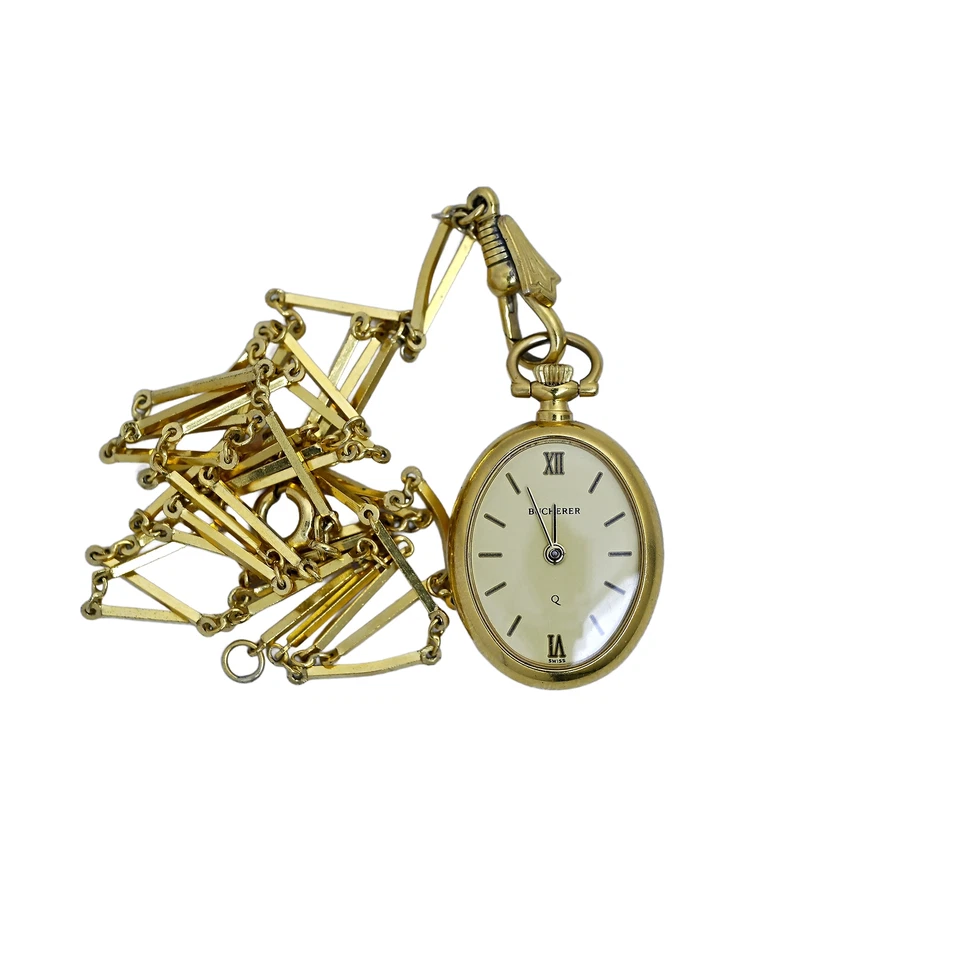 Reloj colgante Bucherer flor esmaltada vintage collar damas chapado en oro suizo Foto 3 de 4