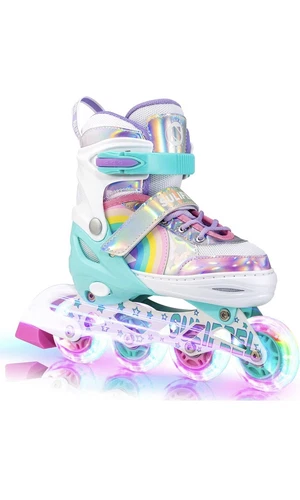SULIFEEL Rainbow Unicorn Inline Skates for Girls Boys Small Adjustable Light up