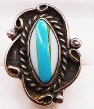 Vintage Southwestern Silver Blue Turquoise  Mother of Pearl Ring Size 6.5