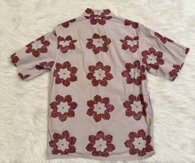 Prada Button Up Camp Hawaiian Shirt Floral Print Grey Red Small | eBay