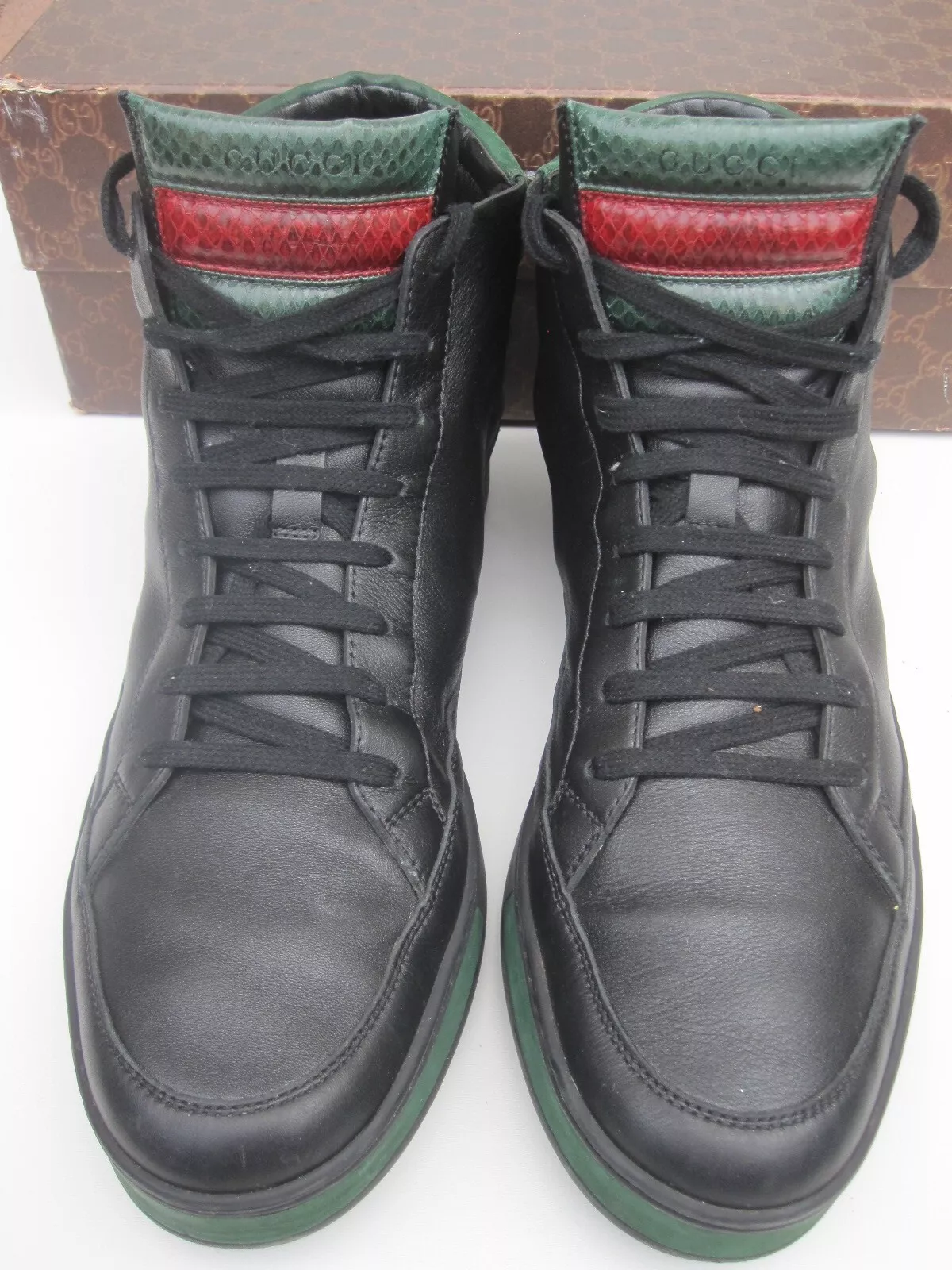 Baskets hautes homme Gucci 368423 cuir noir Phyton garniture États Unis 11