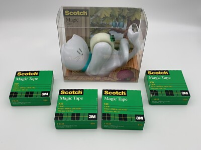 Scotch Magic Tape 3M White Kitty Cat Tape Dispenser W/ 810 Refills C39-KITTY-W