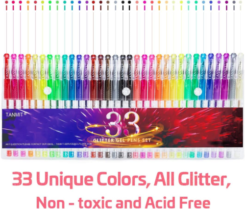 Glitter Gel Pens, 33 Colors Neon Glitter Pens Set Gel Art Markers with 40% More - Picture 2 of 12