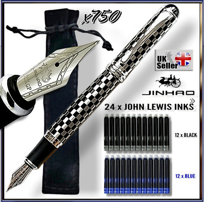 Lewis Ink Jinhao X750 fountain pen checkerboard medium nib + 24 John Lewis Ink ...