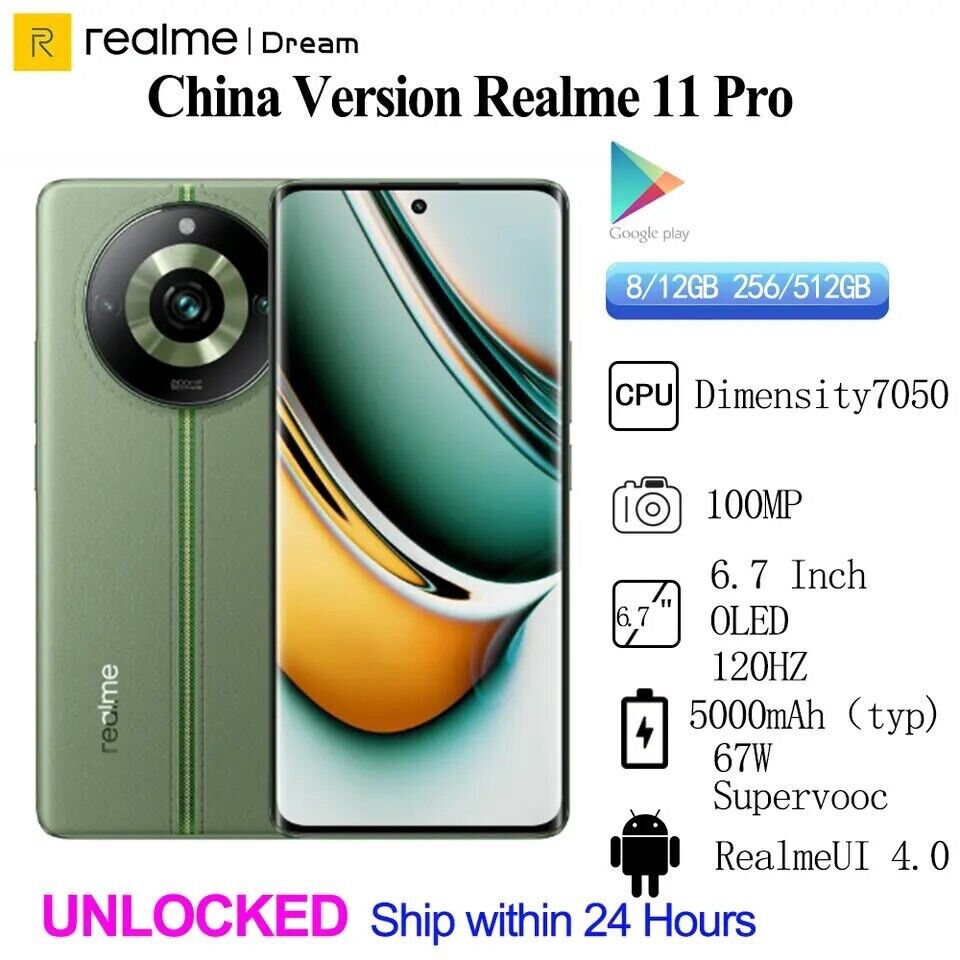 Realme 11 Pro Plus 5G 12GB+256GB GREEN Dual SIM Global Ver. Android Cell Phone