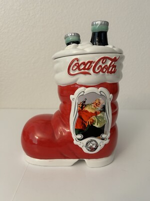 Houston Harvest Coca-Cola Cookie Jar 75th Anniversary Santa Boot / Stocking Vtg