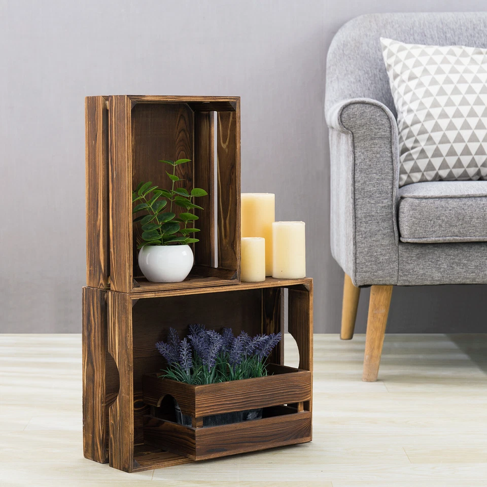 MyGift 16 x 12 Inch Nesting Rustic Brown Wood Storage & Accent Crates, Set of 3 - Image 2 of 4